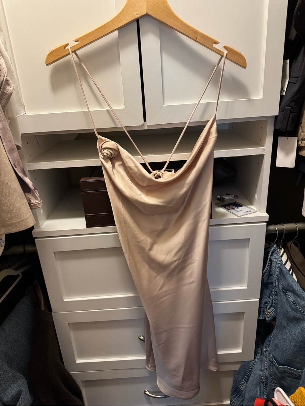 H&M Blush Cowl Slip Dress with Rosette Straps